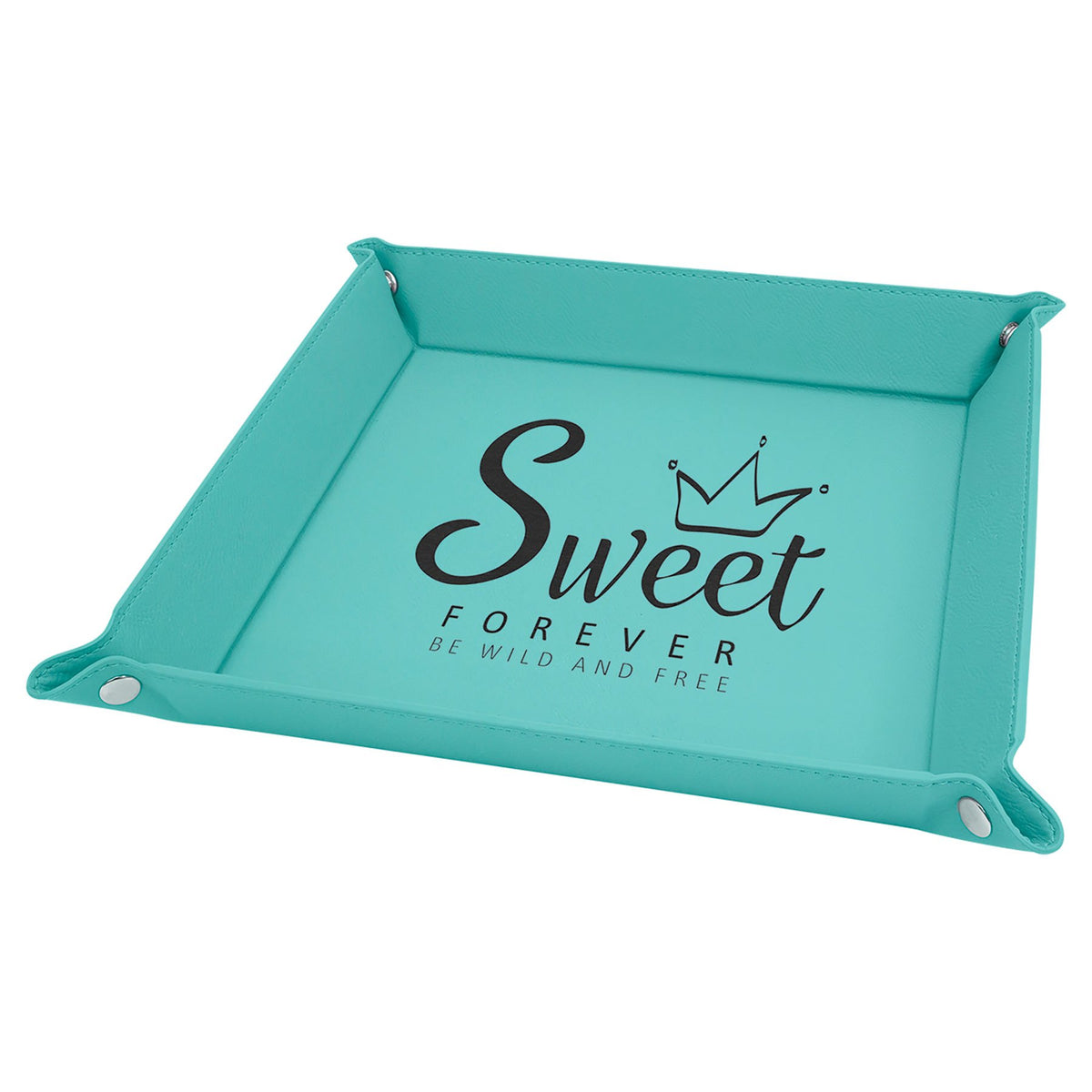 Engraved Leatherette Snap Up Tray - Teal (Silver Snaps) / 9 x 9 in