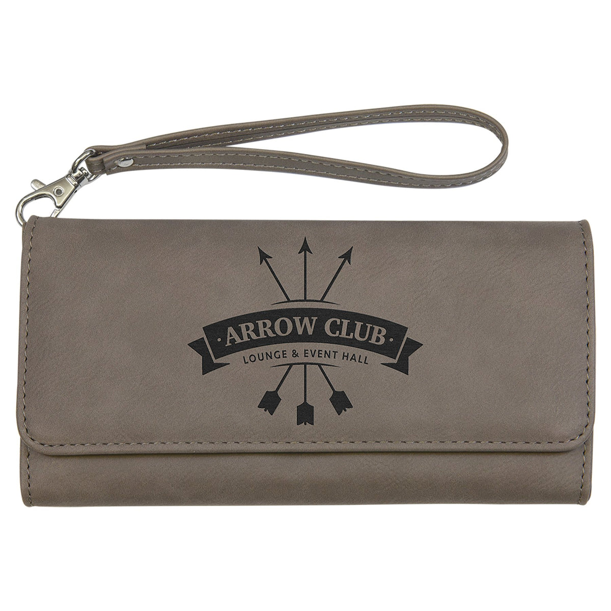 Engraved Leatherette Wallet with Strap - Gray