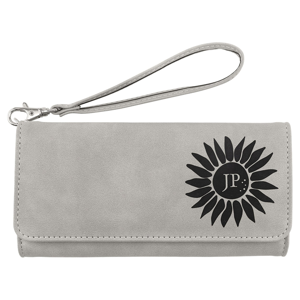 Engraved Creekside Leatherette Wallet with Strap - Light Gray