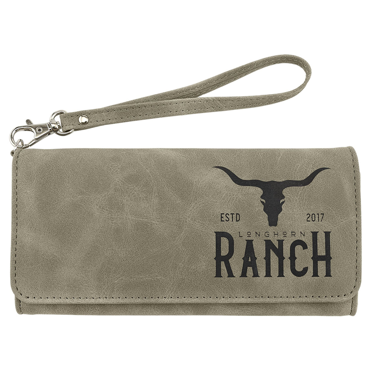 Engraved Creekside Leatherette Wallet with Strap - Light Green