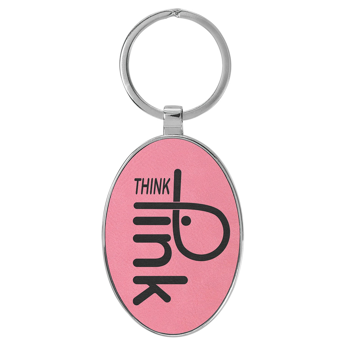 Engraved Leatherette and Metal Oval Keychain - Pink