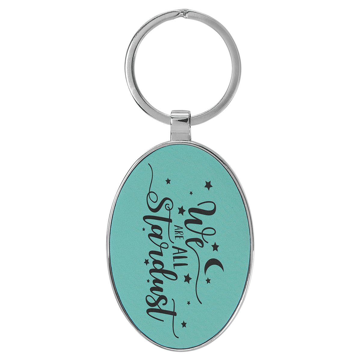 Engraved Leatherette and Metal Oval Keychain - Teal