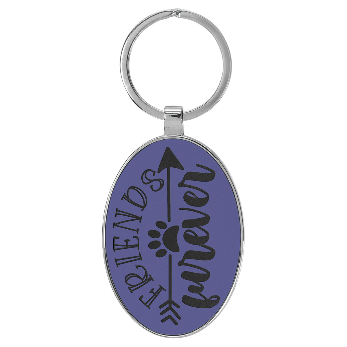 Engraved Leatherette and Metal Oval Keychain - Purple