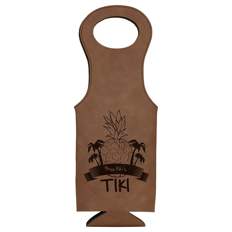 Engraved Leatherette Wine Bag - Dark Brown