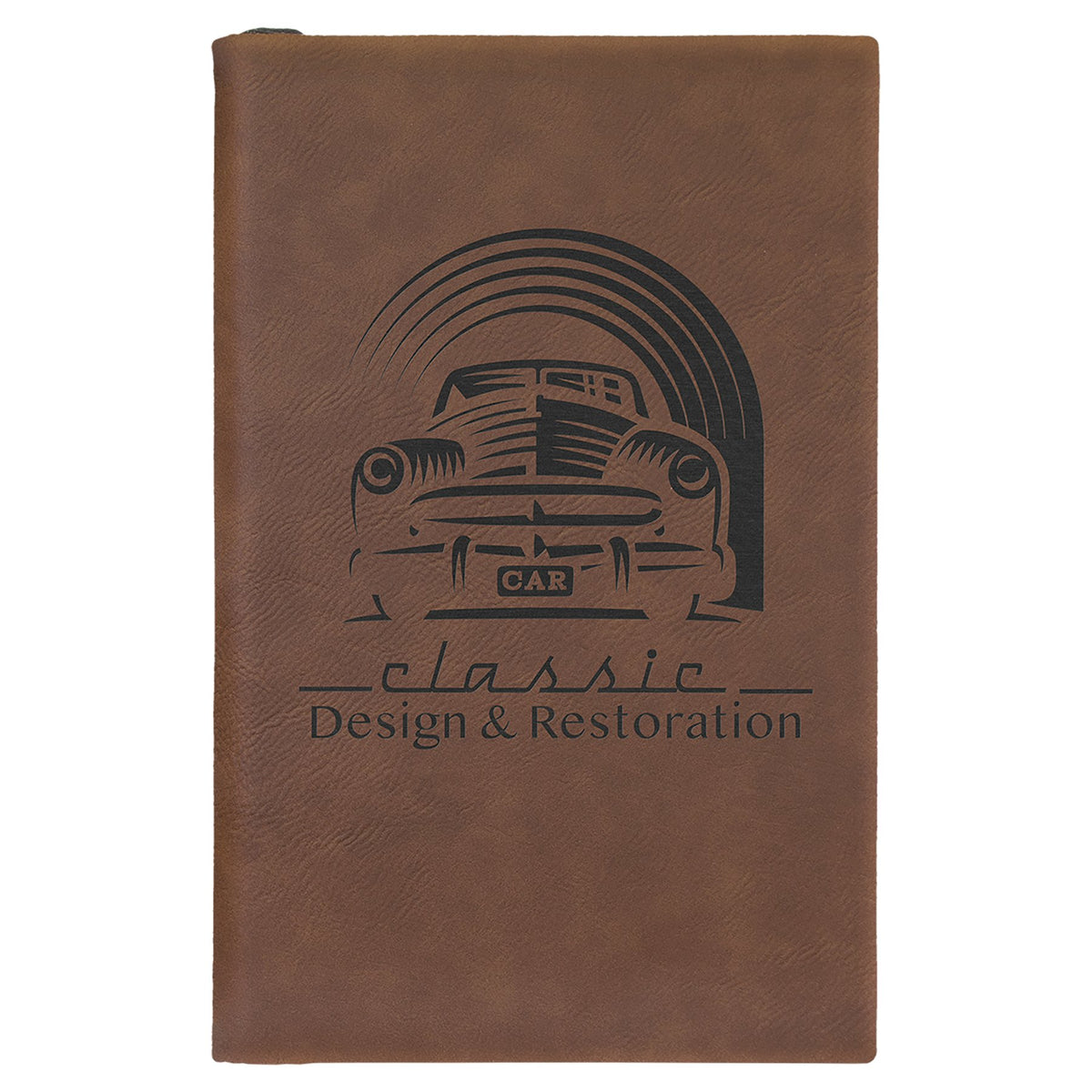 Engraved Leatherette Sketch Book with Unlined Notepad - Dark Brown / 5 1/4 x 8 1/4 in