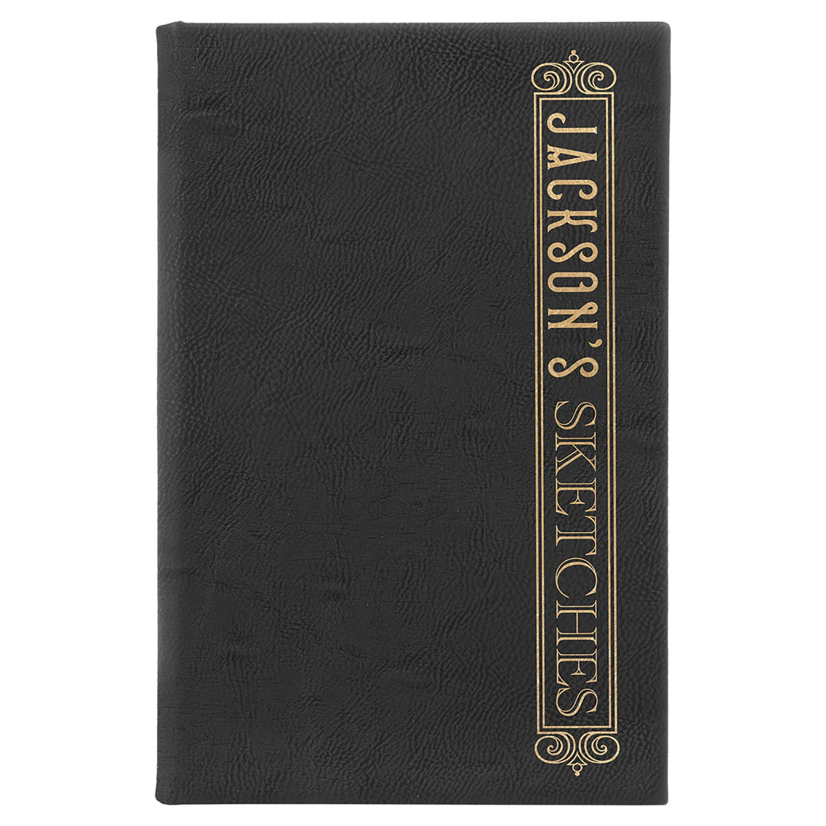 Engraved Leatherette Sketch Book with Unlined Notepad - Black/Gold / 5 1/4 x 8 1/4 in