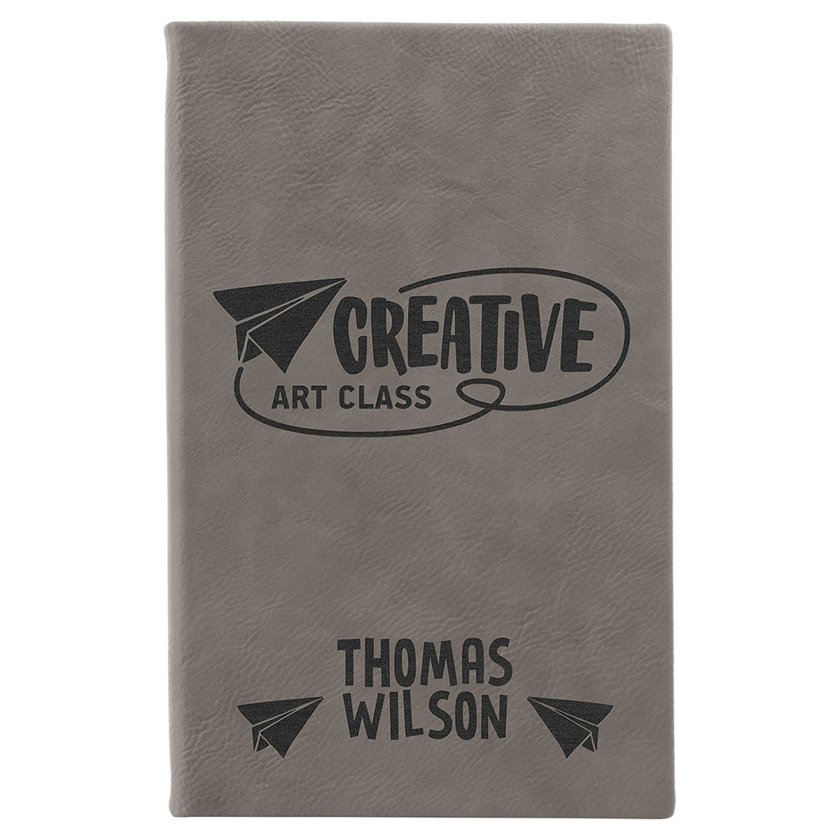 Engraved Leatherette Sketch Book with Unlined Notepad - Gray / 5 1/4 x 8 1/4 in
