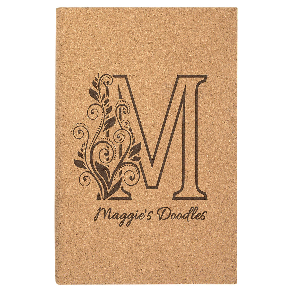 Engraved Leatherette Sketch Book with Unlined Notepad - Cork / 5 1/4 x 8 1/4 in