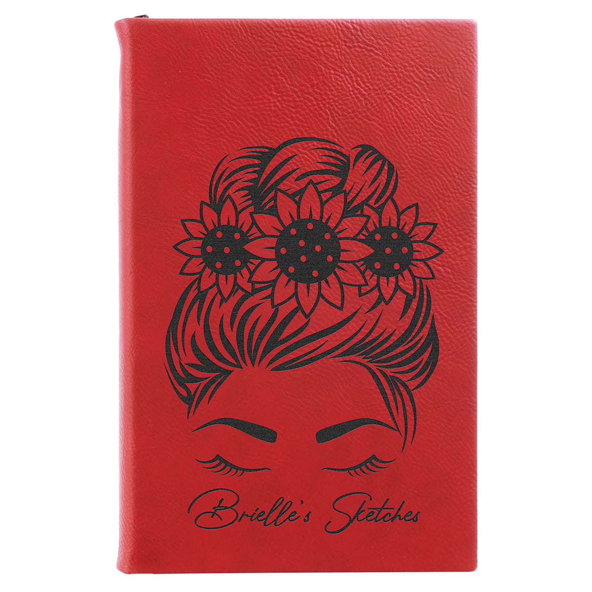 Engraved Leatherette Sketch Book with Unlined Notepad - Red / 5 1/4 x 8 1/4 in