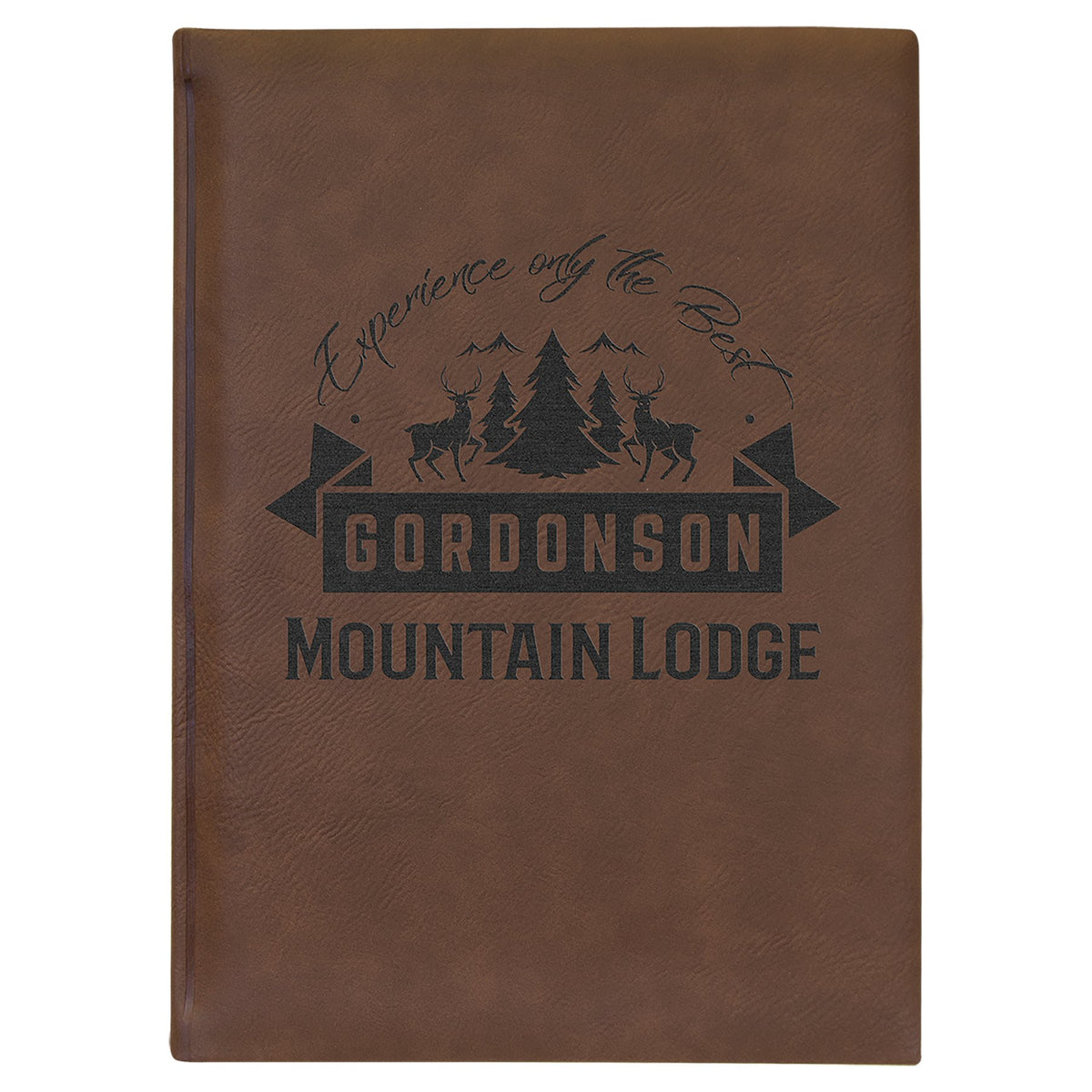 Engraved Leatherette Journal with Lined Notepad - Dark Brown / 7 x 9 3/4 in