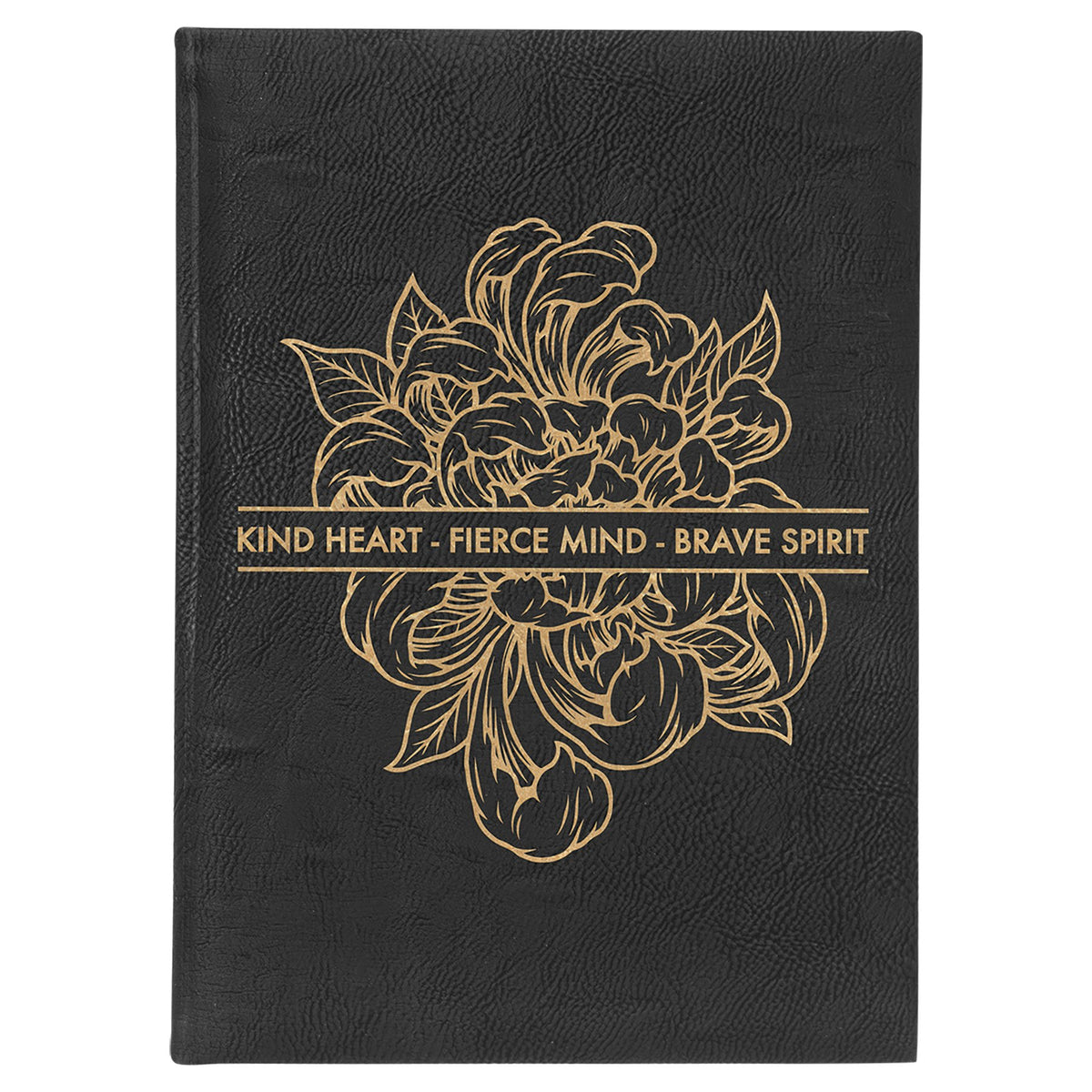 Engraved Leatherette Journal with Lined Notepad - Black/Gold / 7 x 9 3/4 in