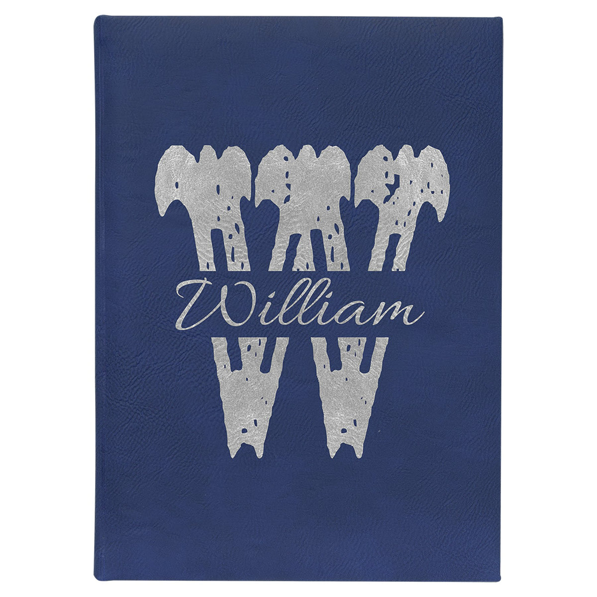 Engraved Leatherette Journal with Lined Notepad - Blue/Silver / 7 x 9 3/4 in