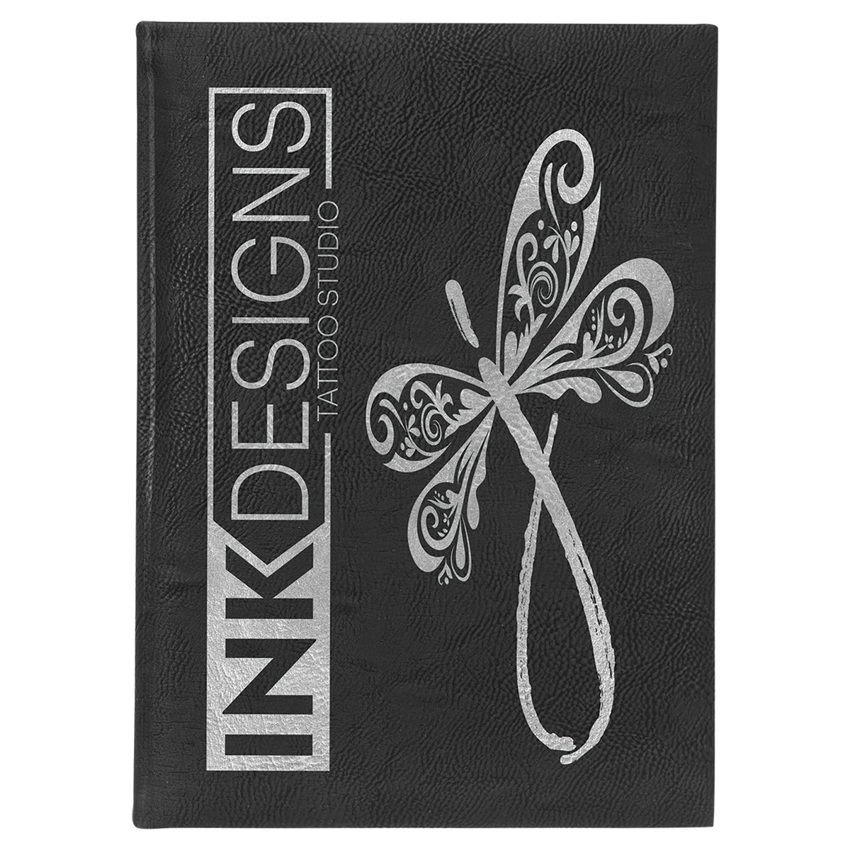 Engraved Leatherette Sketch Book with Unlined Notepad - Black/Silver / 7 x 9 3/4 in
