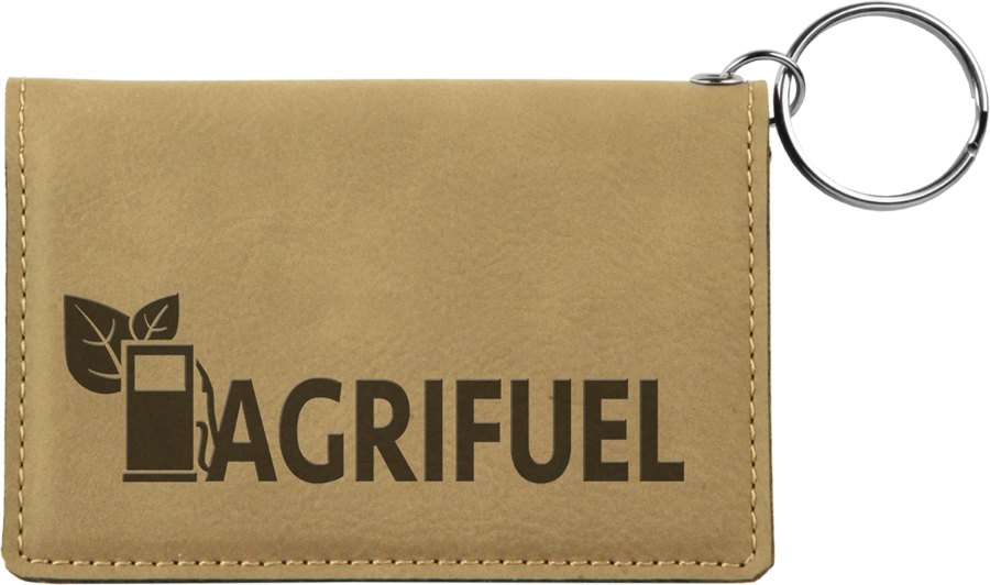 Engraved Leatherette Keychain ID Holder - Light Brown