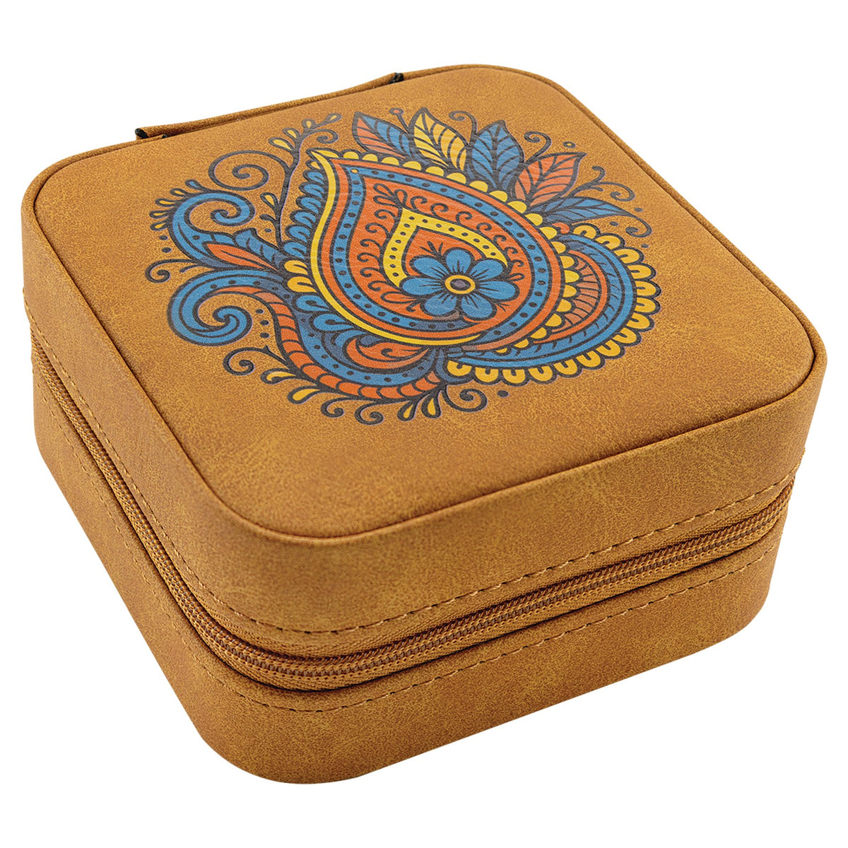 Engraved Creekside Leatherette Travel Jewelry Box - Light Brown