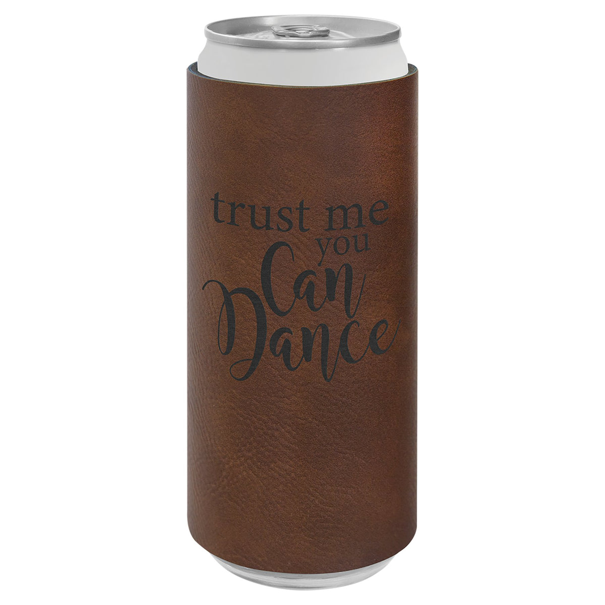 Engraved Leatherette Slim Beverage Holder - Dark Brown
