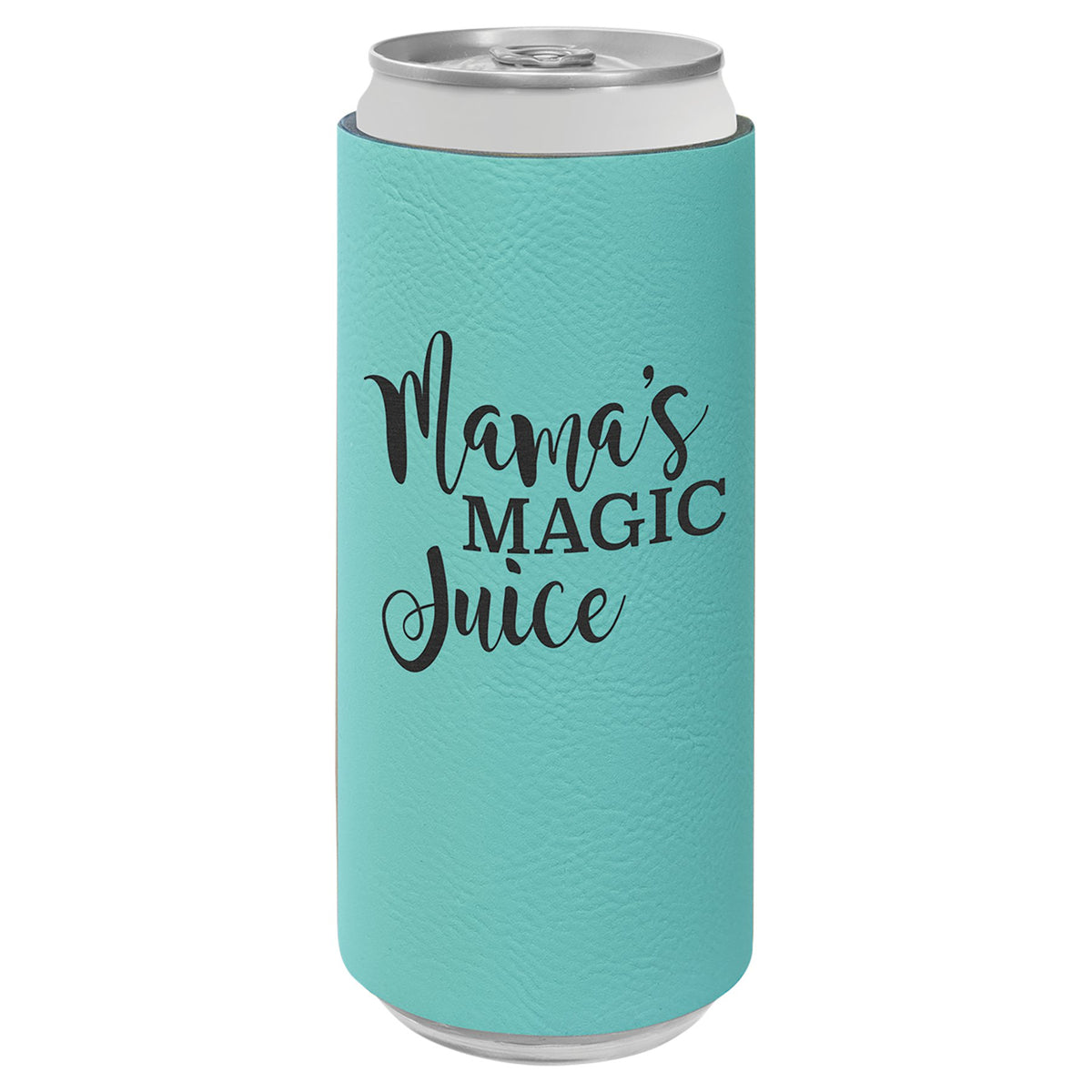 Engraved Leatherette Slim Beverage Holder - Teal