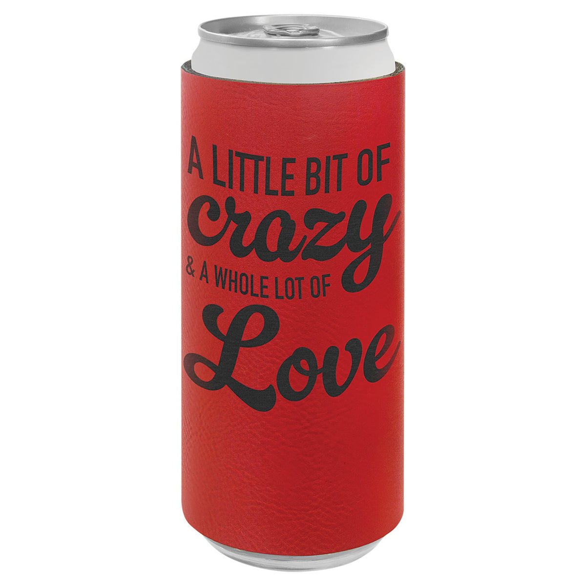 Engraved Leatherette Slim Beverage Holder - Red