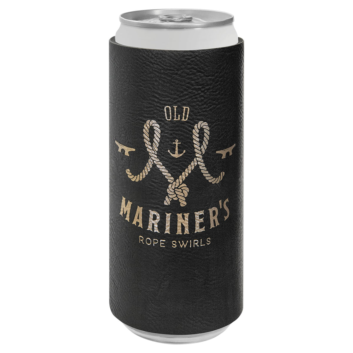 Engraved Leatherette Slim Beverage Holder - Black/Gold