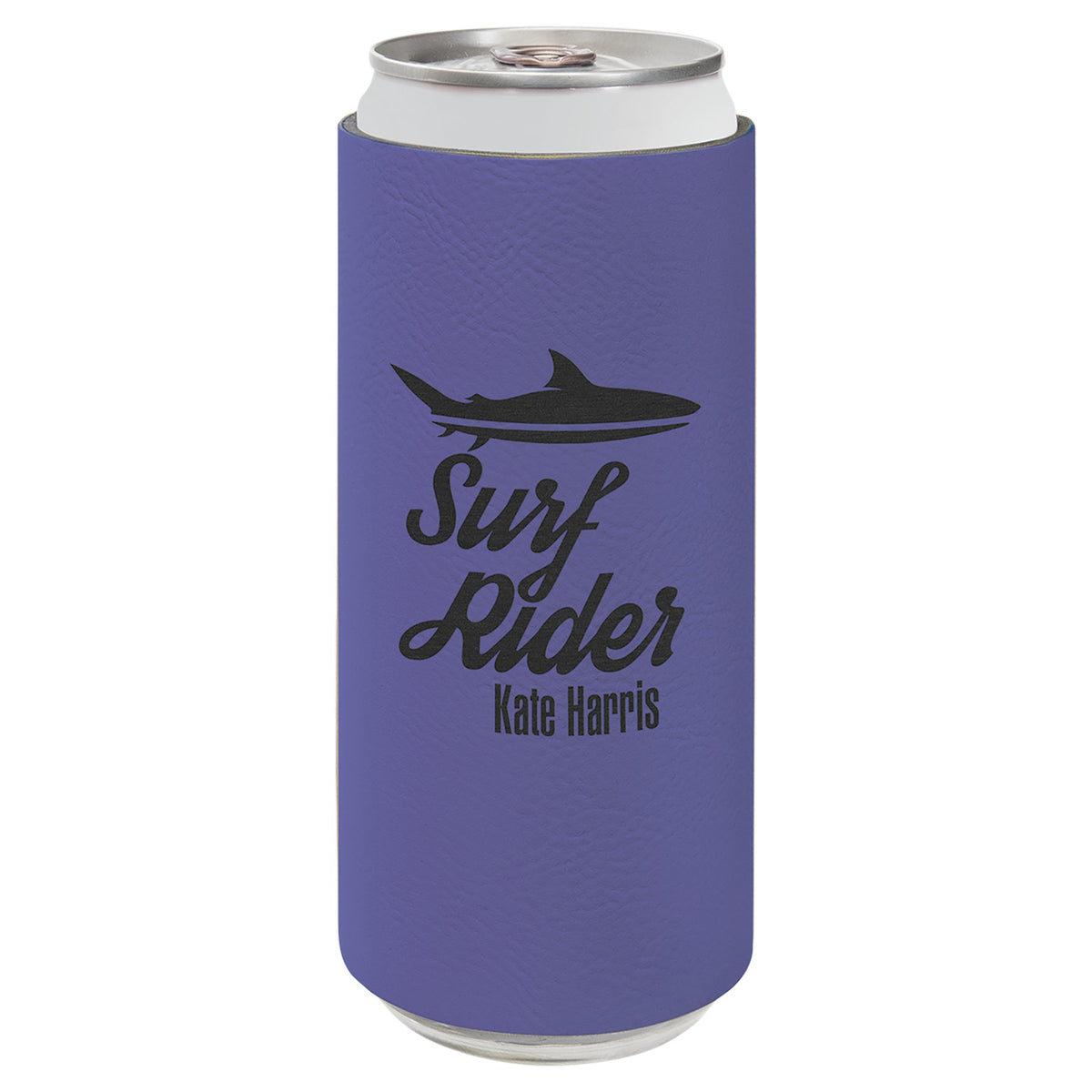Engraved Leatherette Slim Beverage Holder - Purple