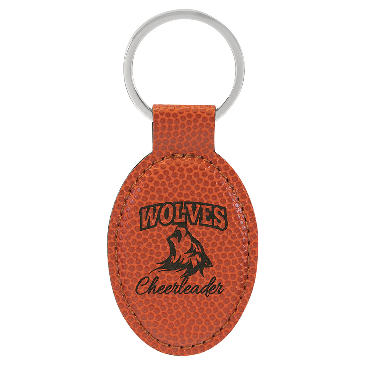 Engraved Basketball Leatherette Oval Keychain