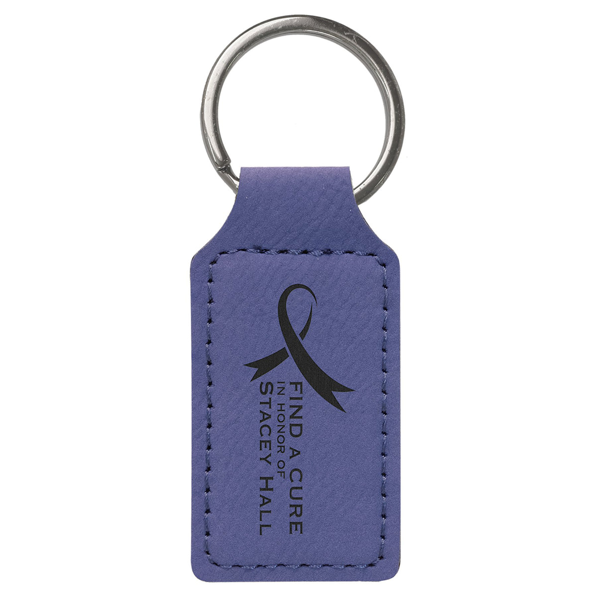 Engraved Leatherette Rectangle Keychain - Purple