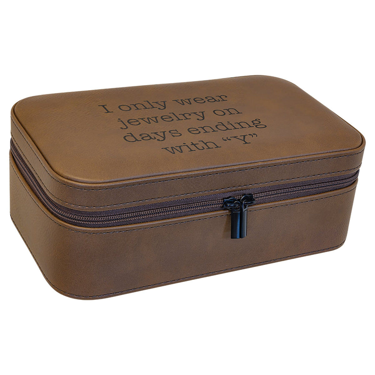 Engraved Leatherette Jewelry Box - Dark Brown