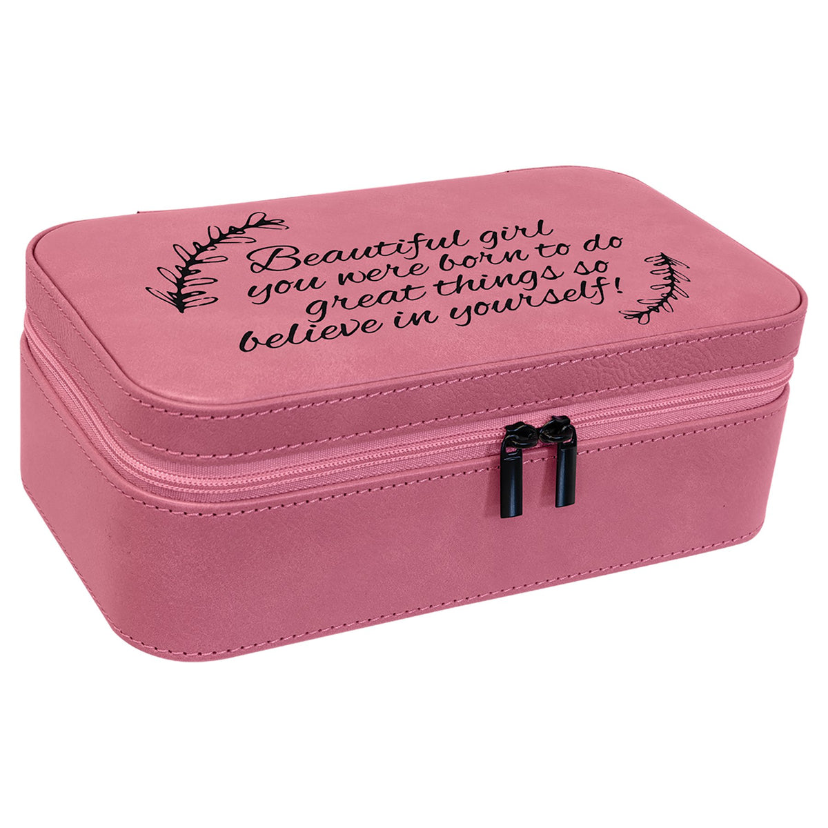 Engraved Leatherette Jewelry Box - Pink