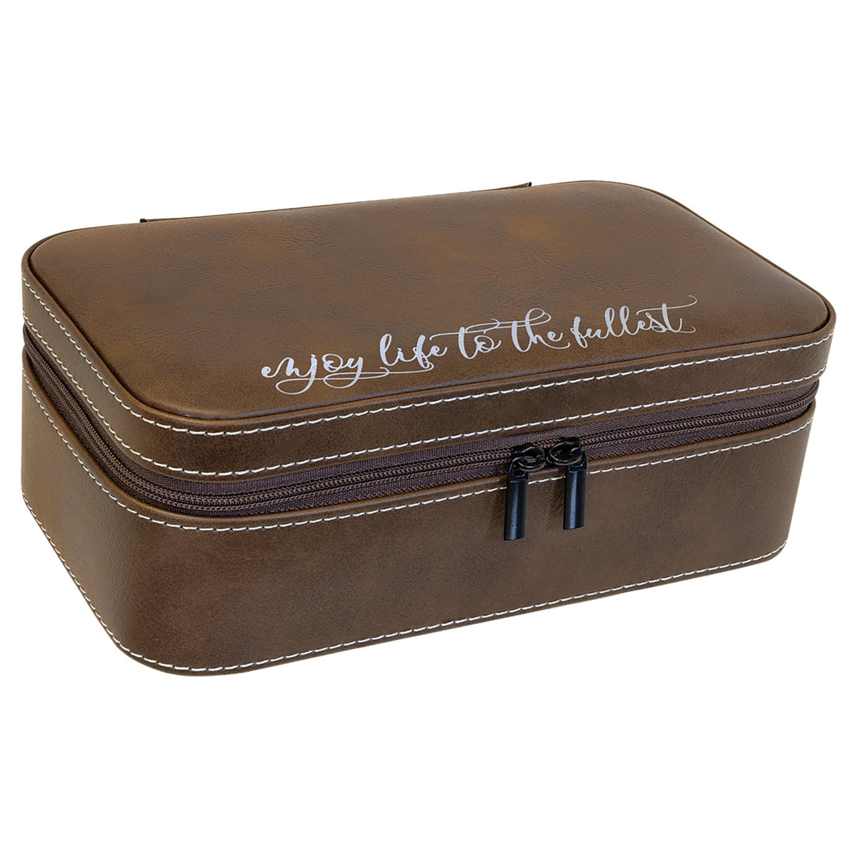 Engraved Leatherette Jewelry Box - Rustic/Silver