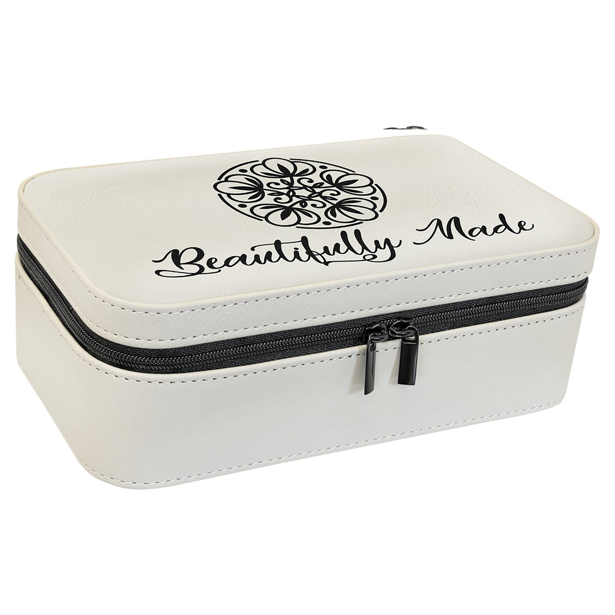 Engraved Leatherette Jewelry Box - White