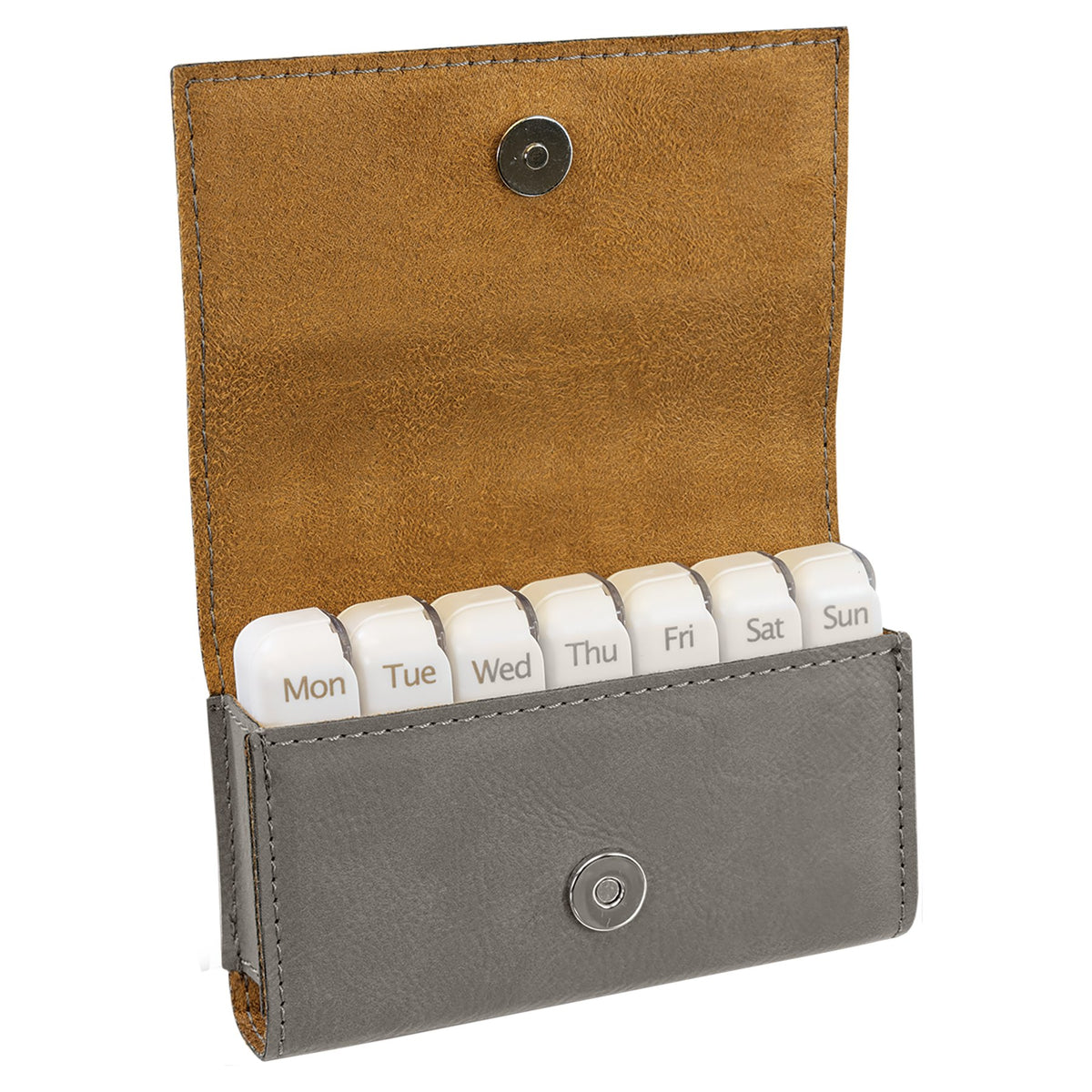 Engraved Leatherette Pill Box - Gray / 4 3/4 x 3 1/8 x 1 1/4 in