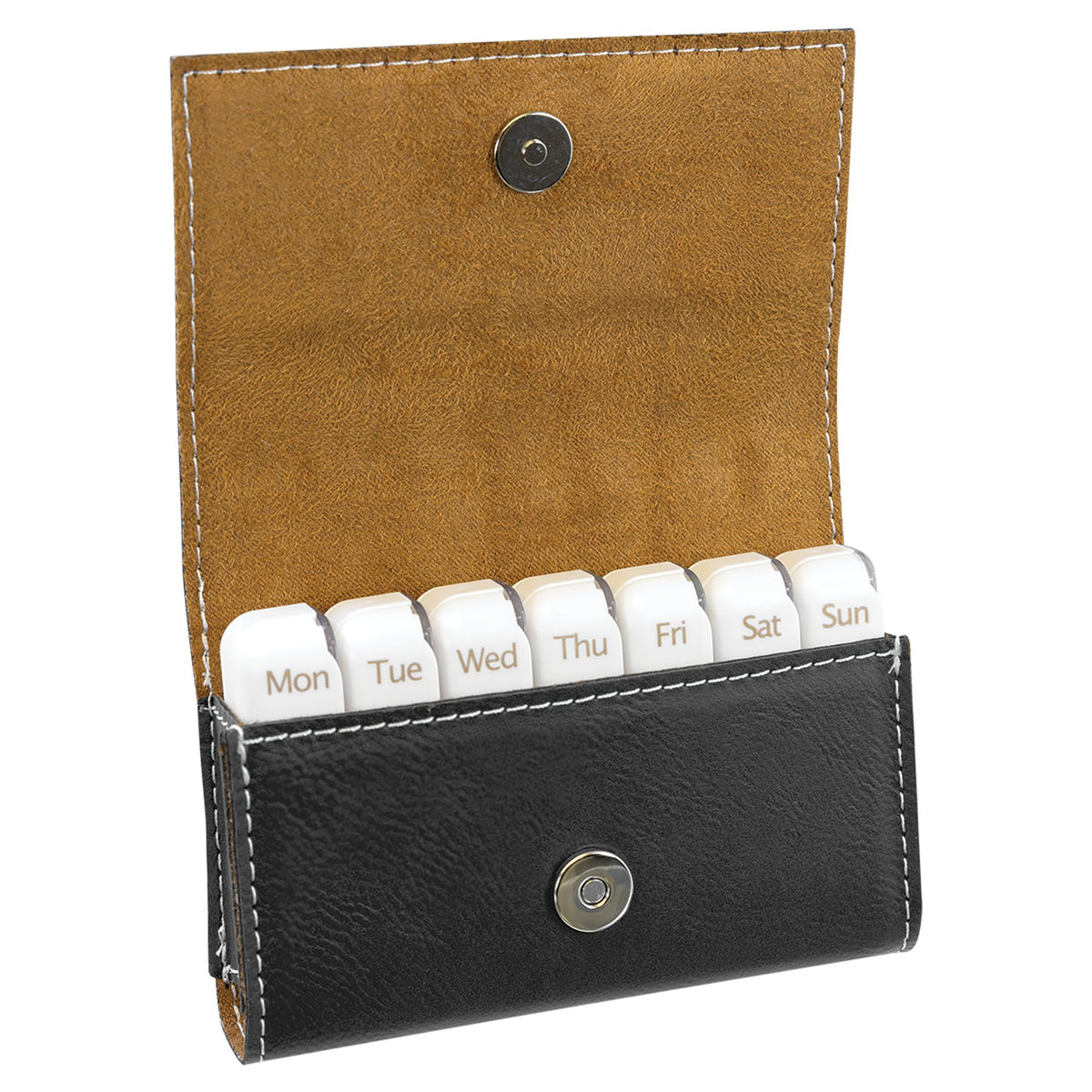 Engraved Leatherette Pill Box - Black/Silver / 4 3/4 x 3 1/8 x 1 1/4 in