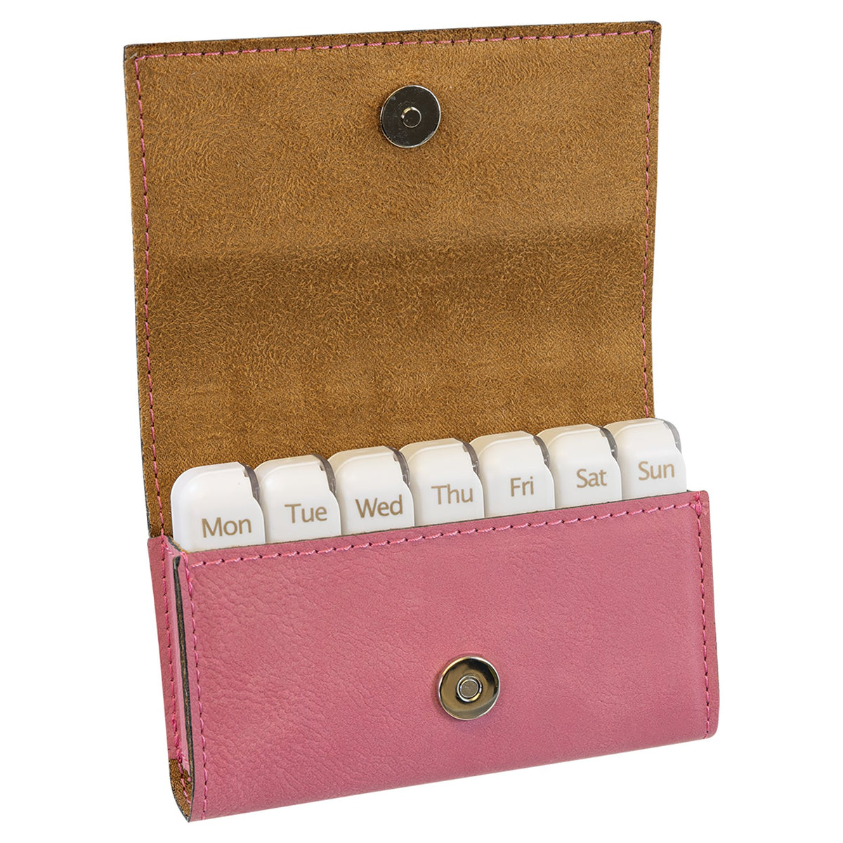 Engraved Leatherette Pill Box - Pink / 4 3/4 x 3 1/8 x 1 1/4 in