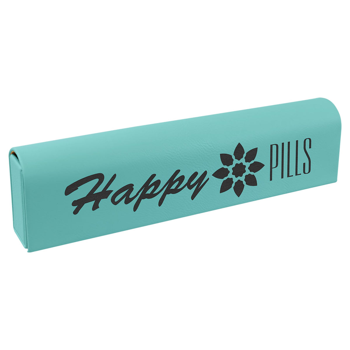 Engraved Leatherette Pill Box - Teal / 9 3/4 x 2 1/2 x 1 3/16 in