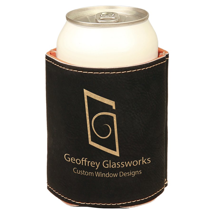 Engraved Leatherette Beverage Holder - Black/Gold