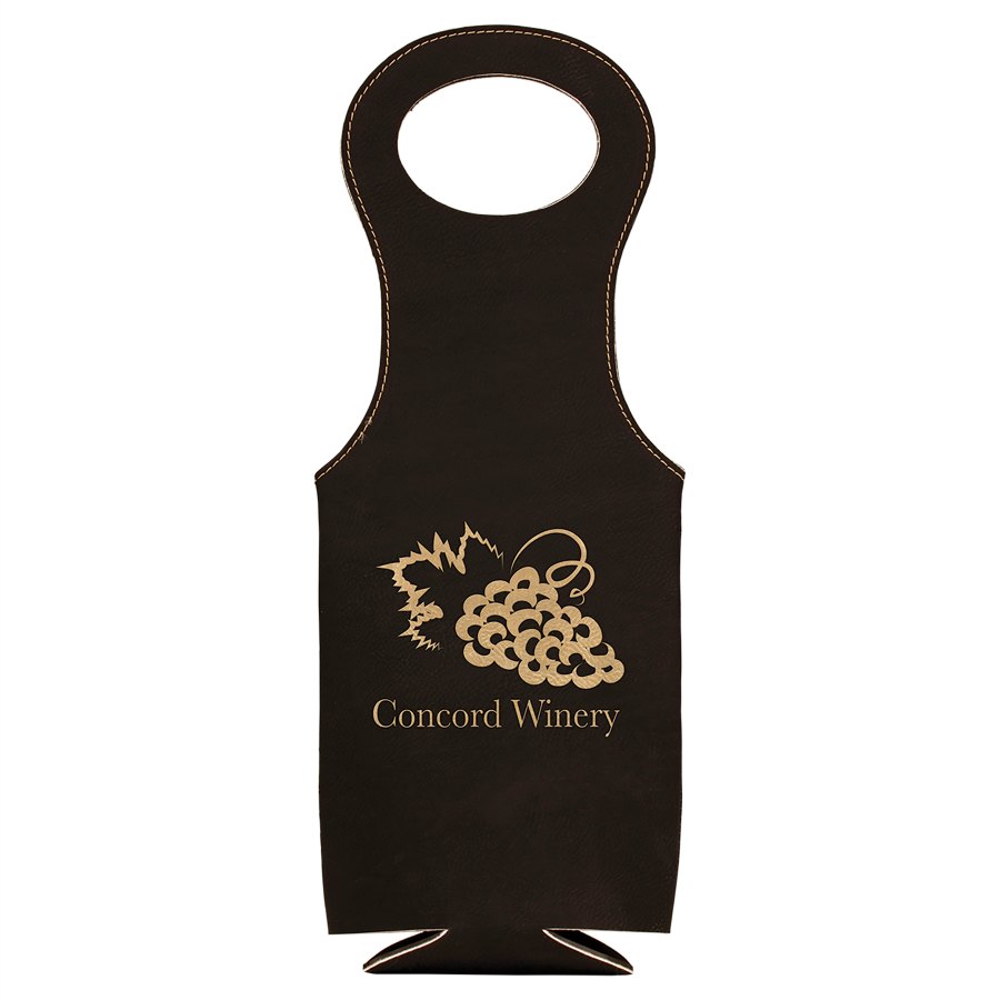 Engraved Leatherette Wine Bag - Black/Gold