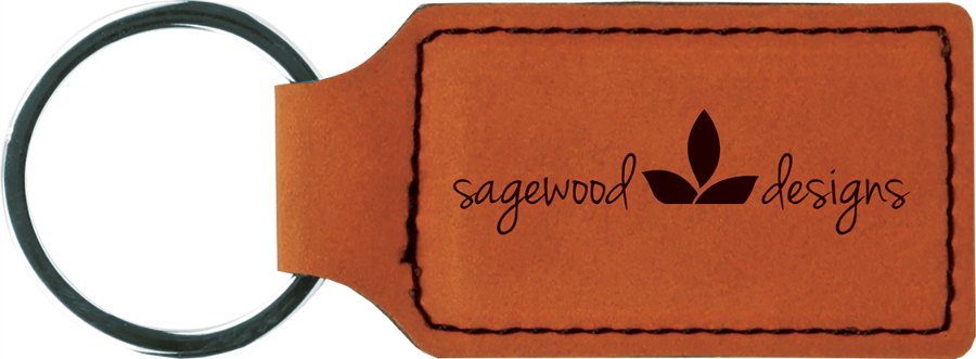 Engraved Leatherette Rectangle Keychain - Rawhide