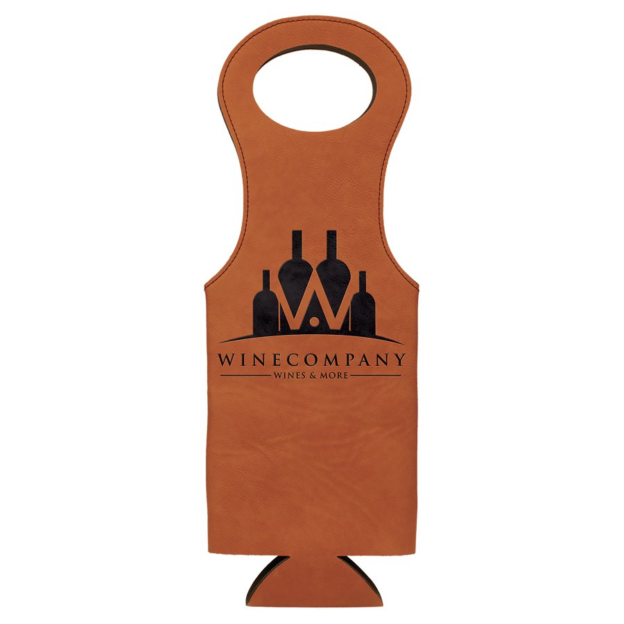 Engraved Leatherette Wine Bag - Rawhide
