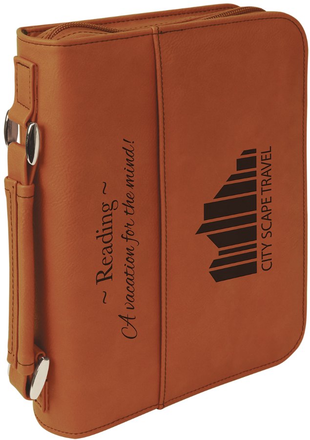 Engraved Leatherette Book and Bible Cover with Handle and Zipper - Rawhide / 6 3/4 x 9 1/4 in