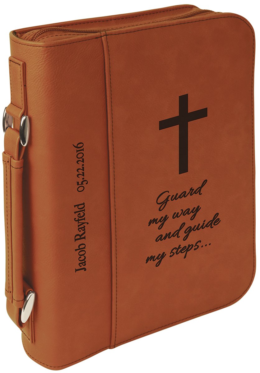 Engraved Leatherette Book and Bible Cover with Handle and Zipper - Rawhide / 7 1/2 x 10 3/4 in