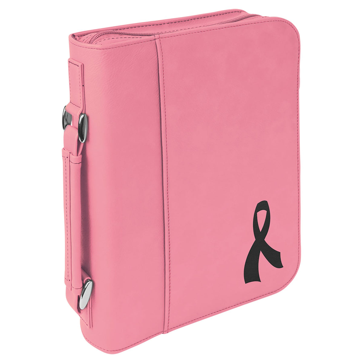 Engraved Leatherette Book and Bible Cover with Handle and Zipper - Pink / 7 1/2 x 10 3/4 in