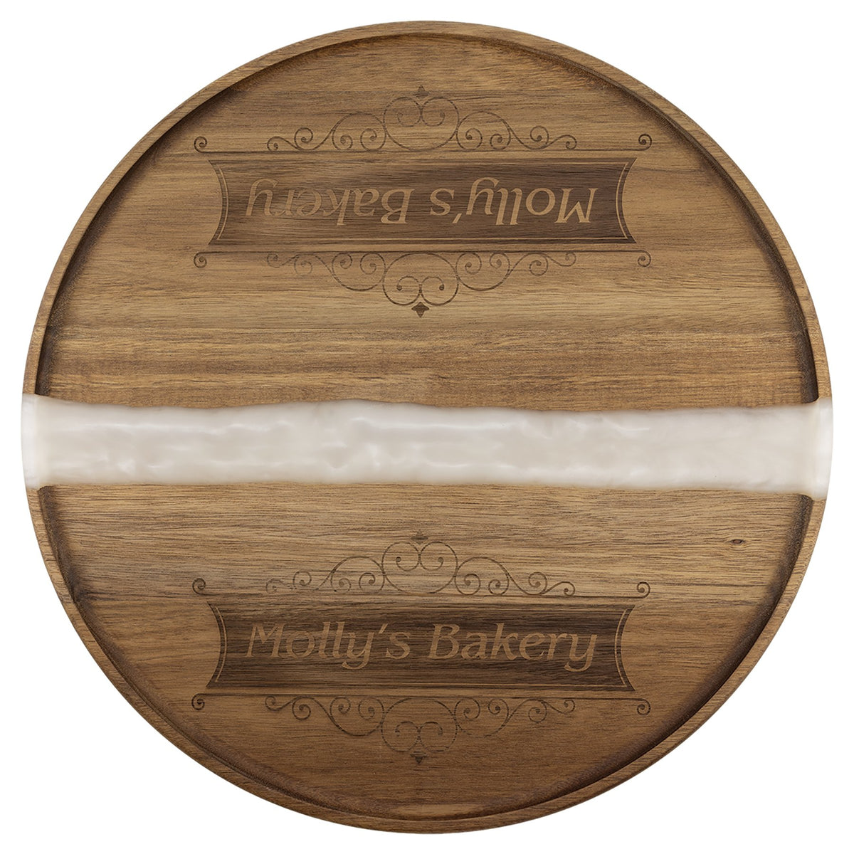 Engraved Acacia Round Serving Tray with Pearl Resin - White Pearl / 16 in dia.