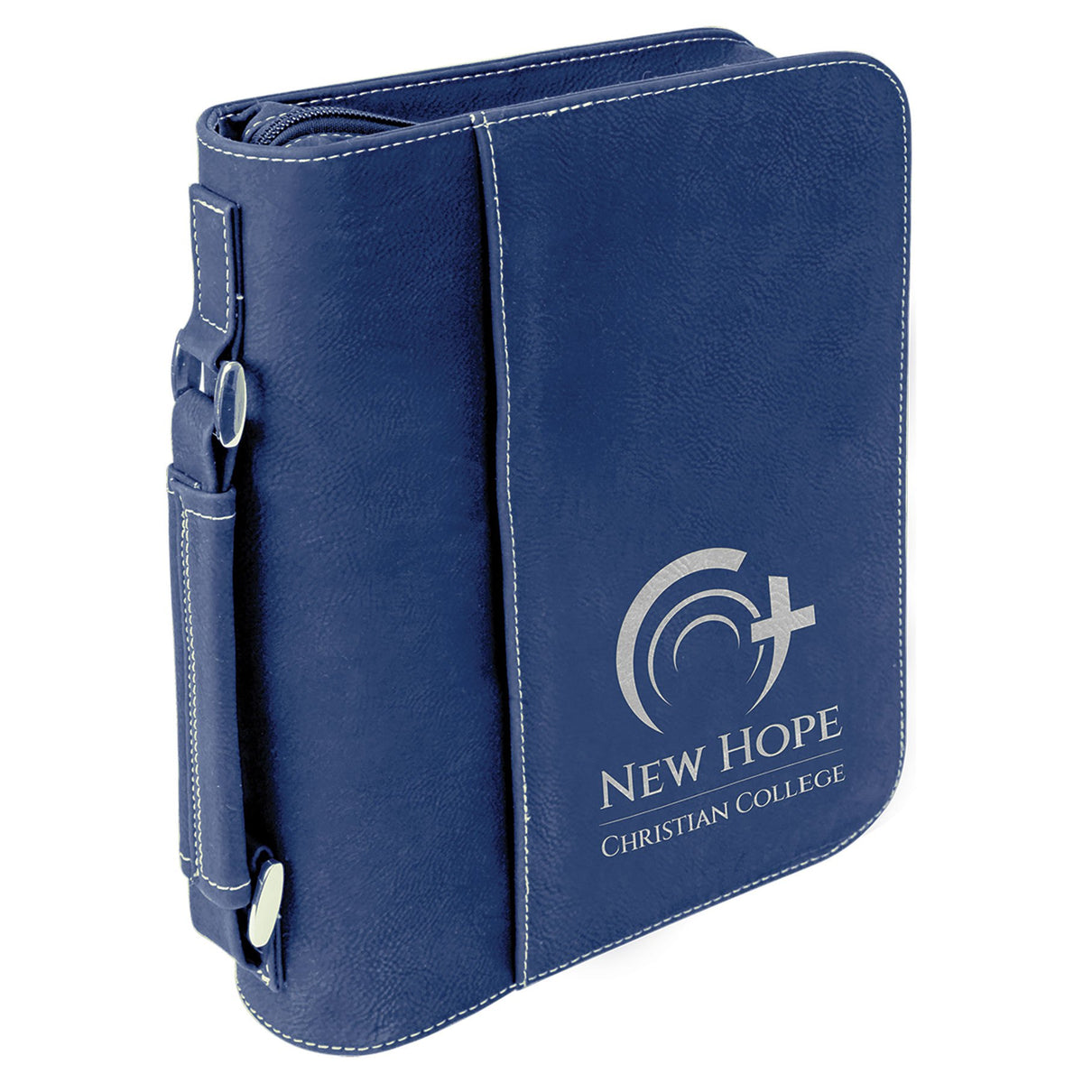 Engraved Leatherette Book and Bible Cover with Handle and Zipper - Blue/Silver / 7 1/2 x 10 3/4 in