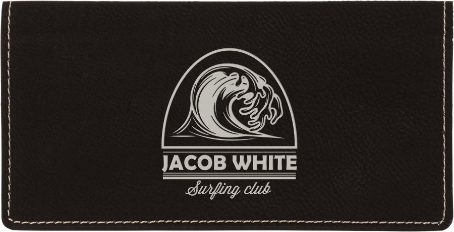 Engraved Leatherette Checkbook Cover - Black/Silver