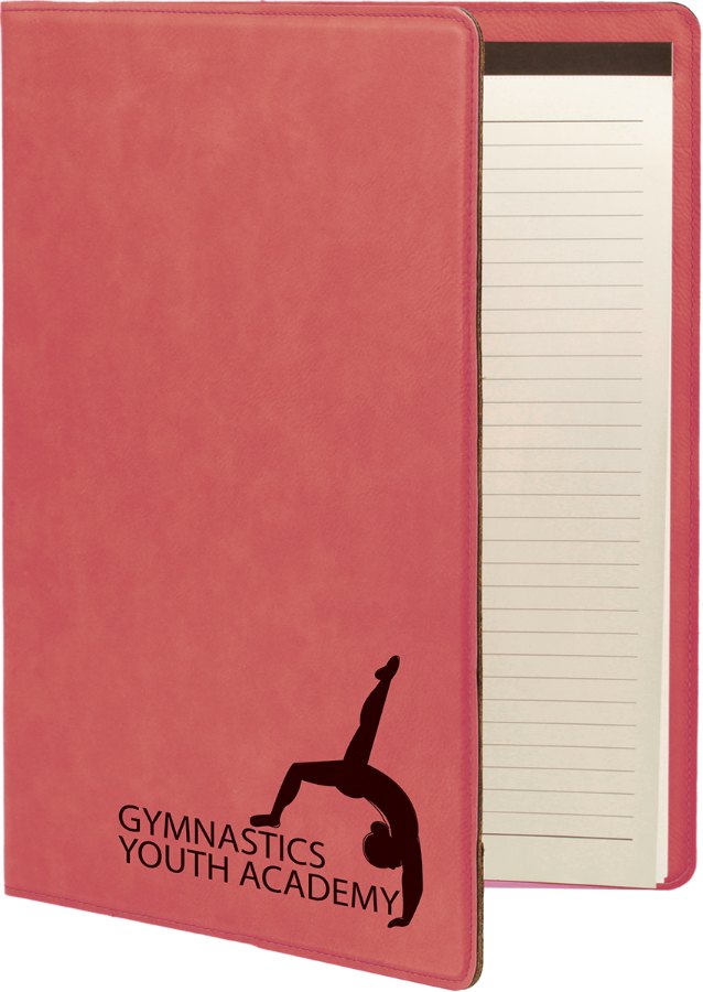 Engraved Leatherette Portfolio with Notepad - Pink / Large (9 1/2 x 12 in)