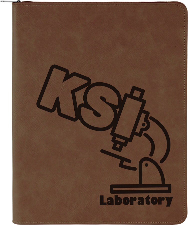 Engraved Leatherette Portfolio with Zipper and Notepad - Dark Brown