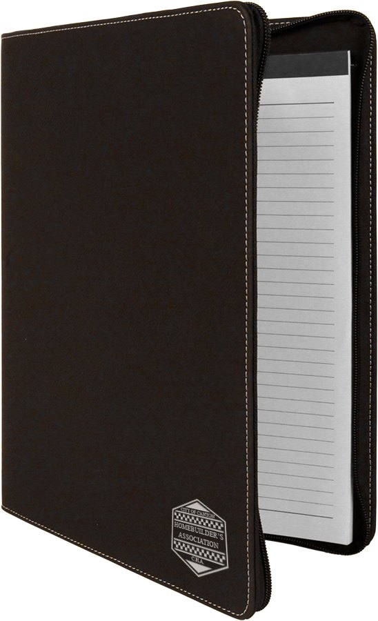 Engraved Leatherette Portfolio with Zipper and Notepad - Black/Silver