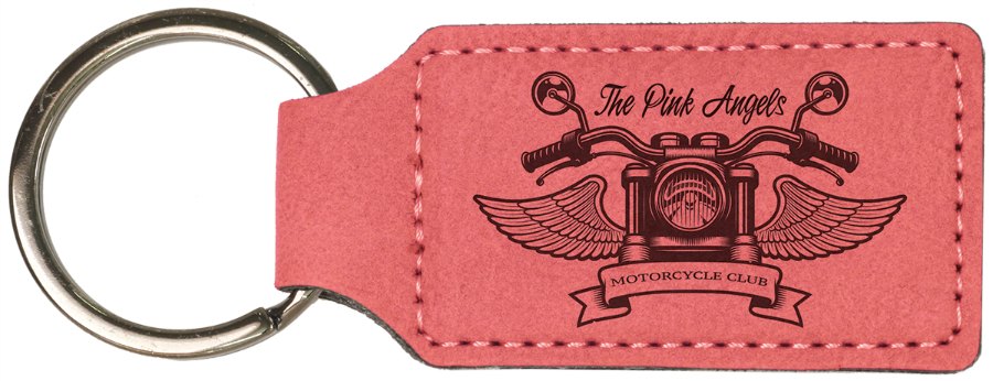 Engraved Leatherette Rectangle Keychain - Pink