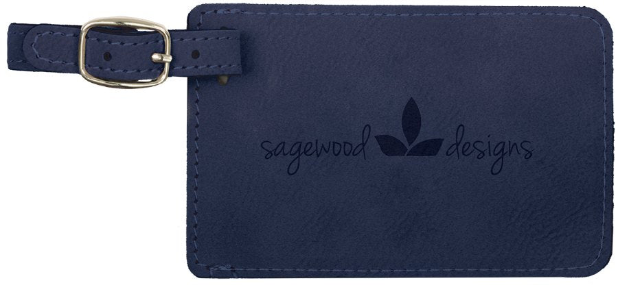 Engraved Leatherette Luggage Tag - Blue/Black