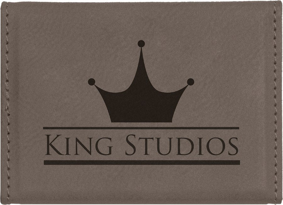 Engraved Leatherette Hard Business Card Holder - Gray